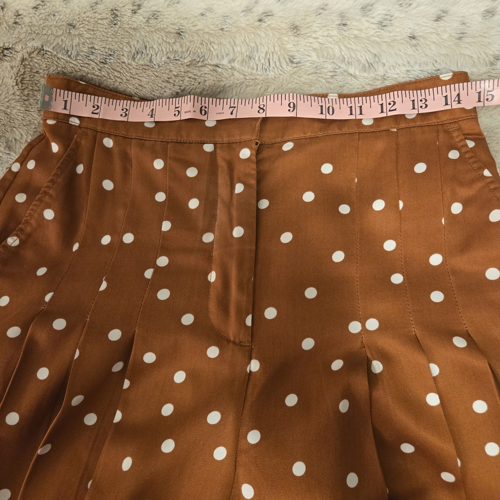 Anthropologie - Maeve Isobel Wide Leg Pleated Apollo Dot Pants - Rust/Brown - Picture 9 of 11